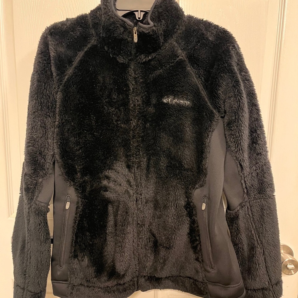 Columbia Womens Black High Pile Fleece Full Zip Jacket Thumbholes Large RN 69724
